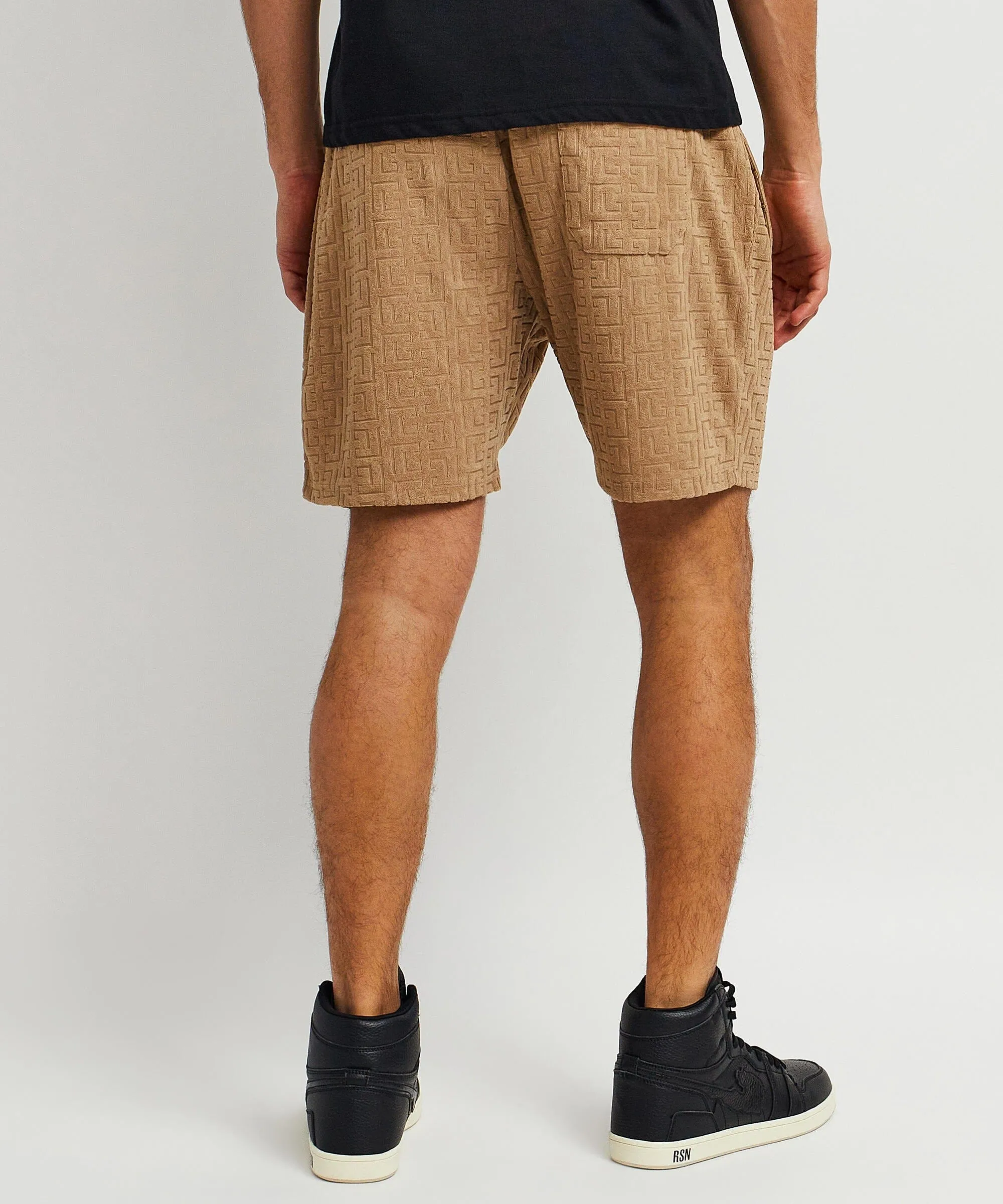 Towel Embossed Pattern Shorts - Rust