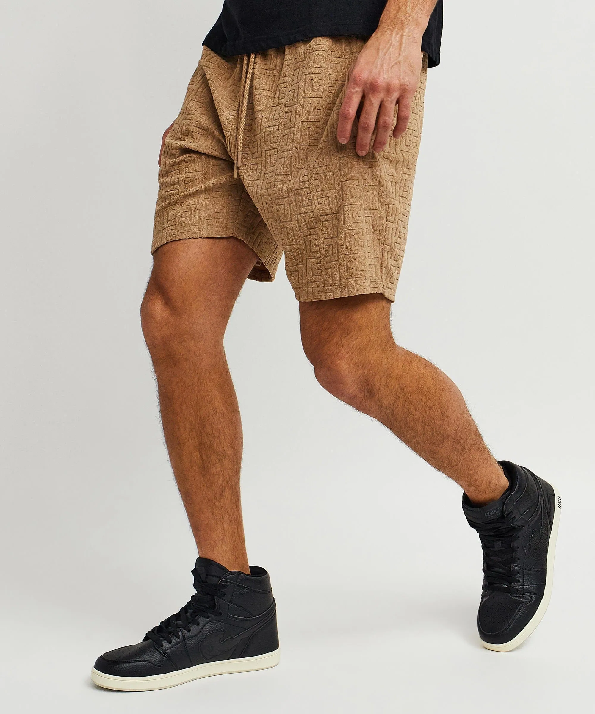 Towel Embossed Pattern Shorts - Rust