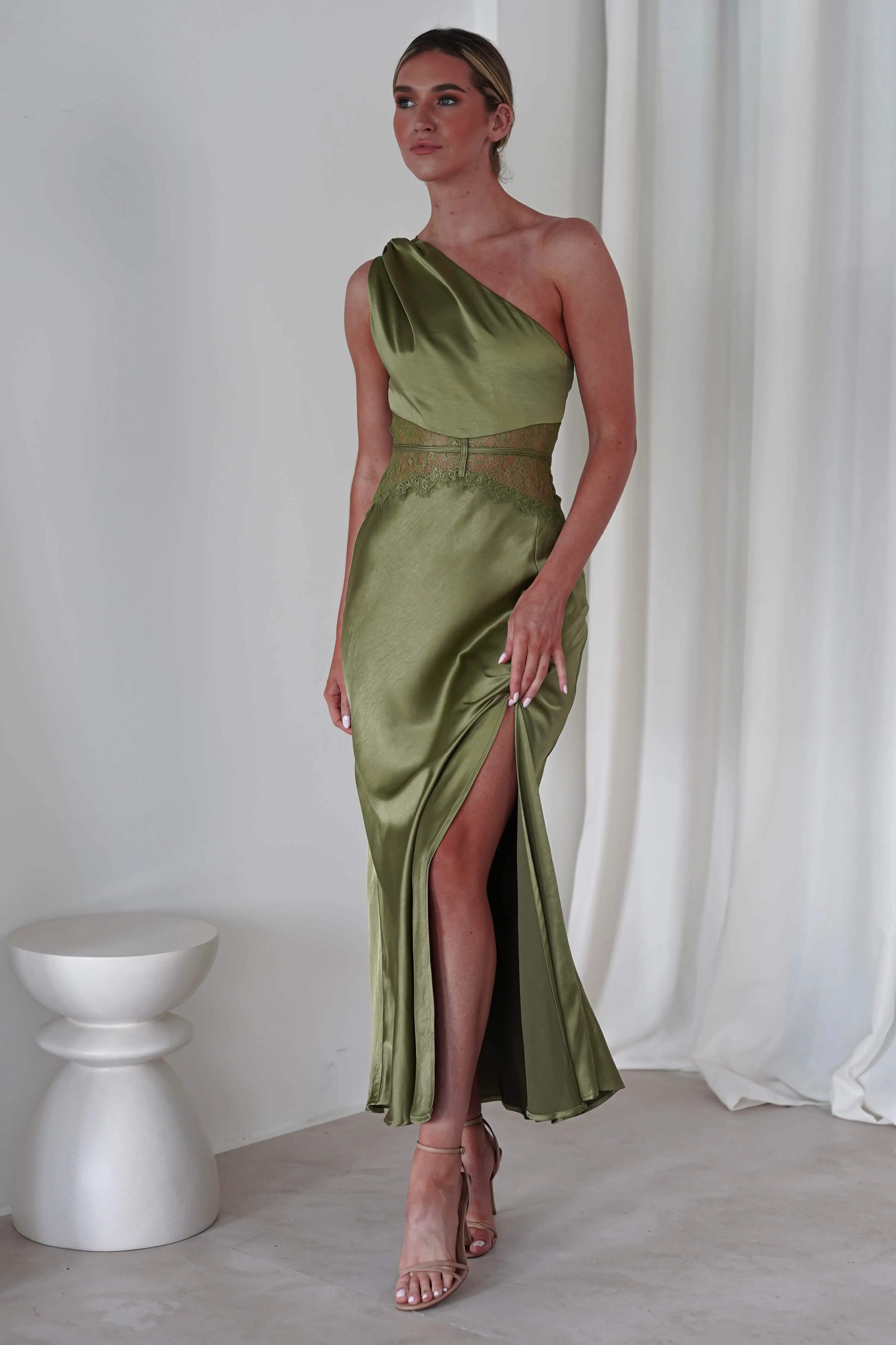 Valentina Soft Satin Maxi Dress | Olive