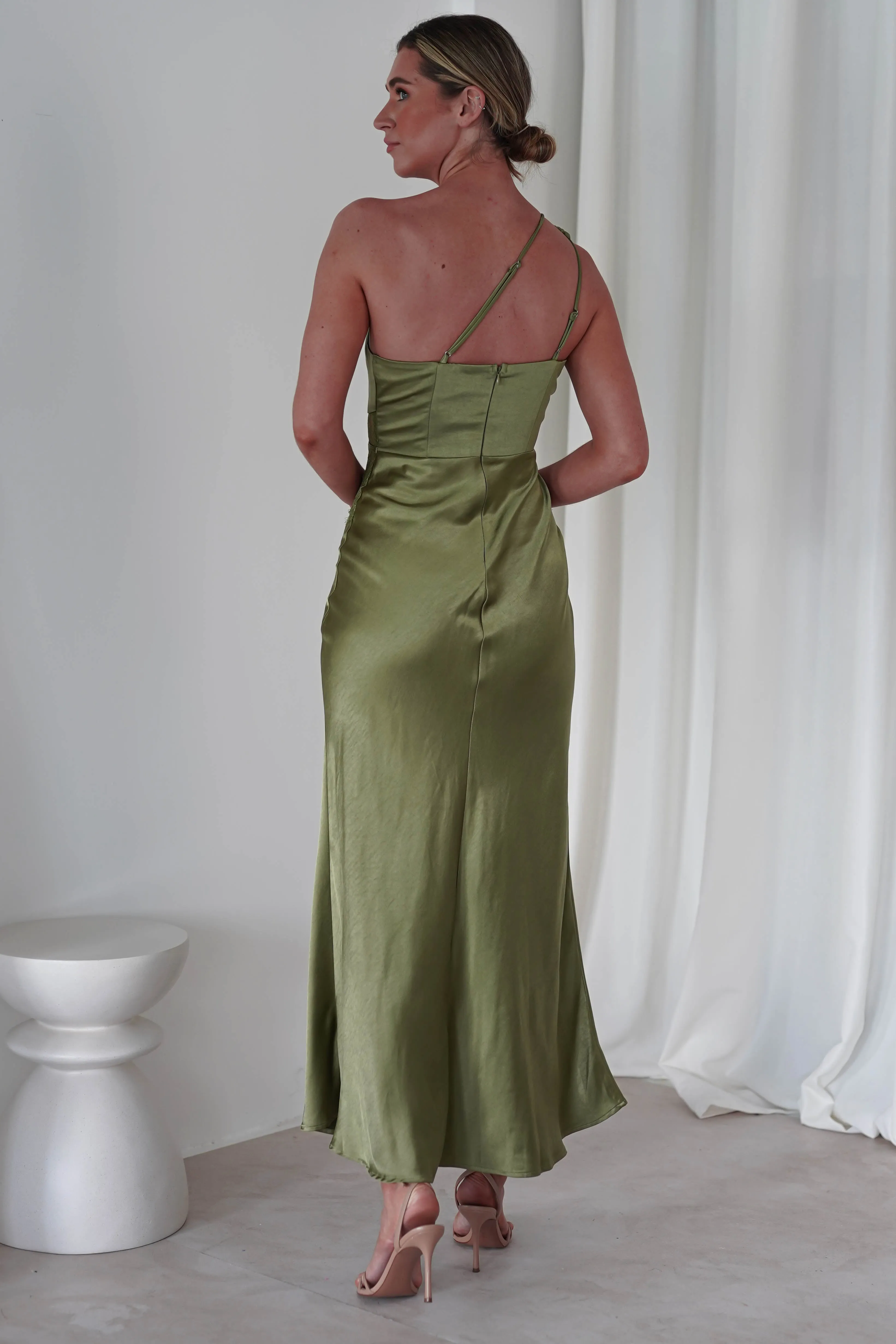 Valentina Soft Satin Maxi Dress | Olive