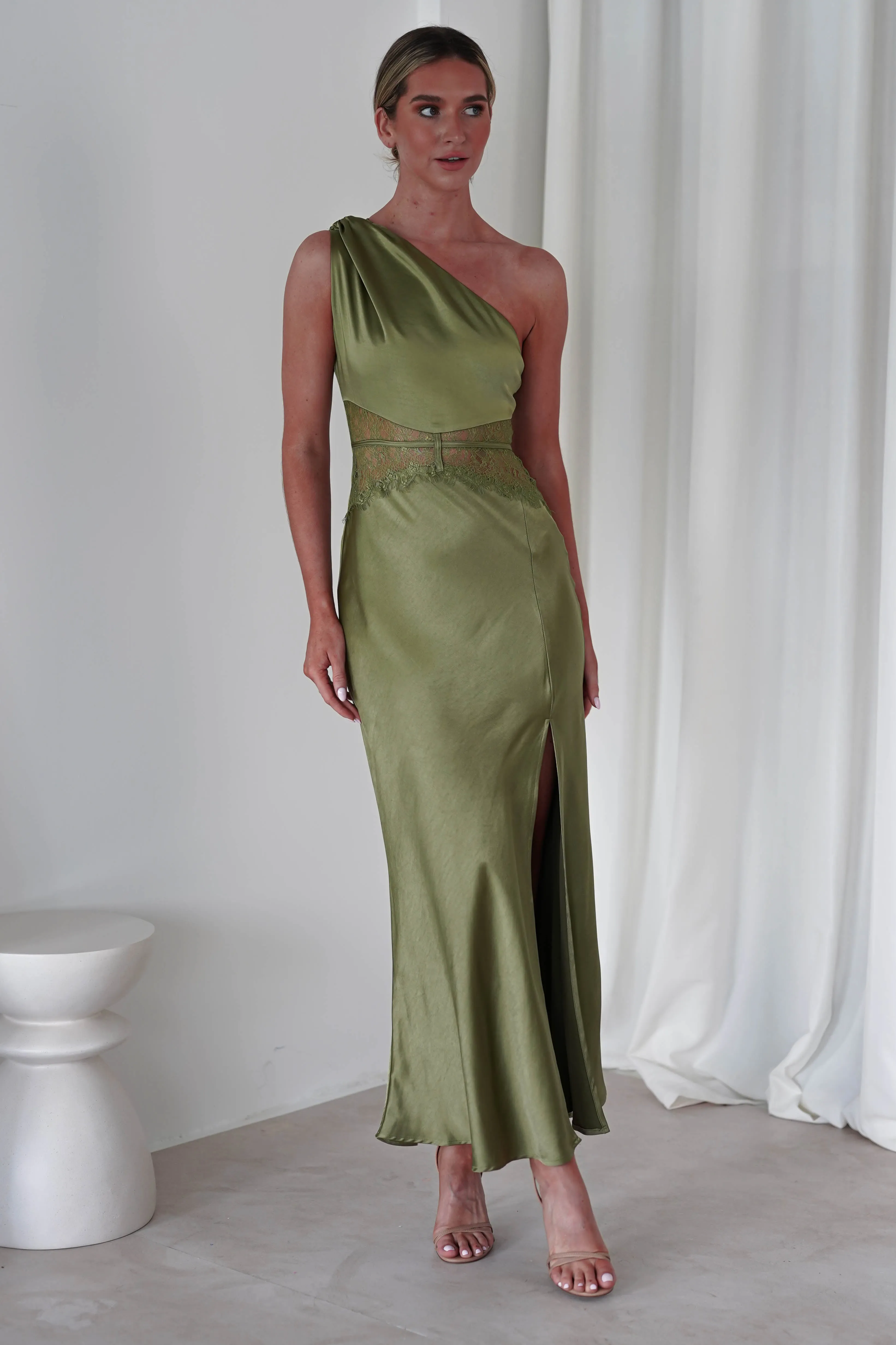 Valentina Soft Satin Maxi Dress | Olive