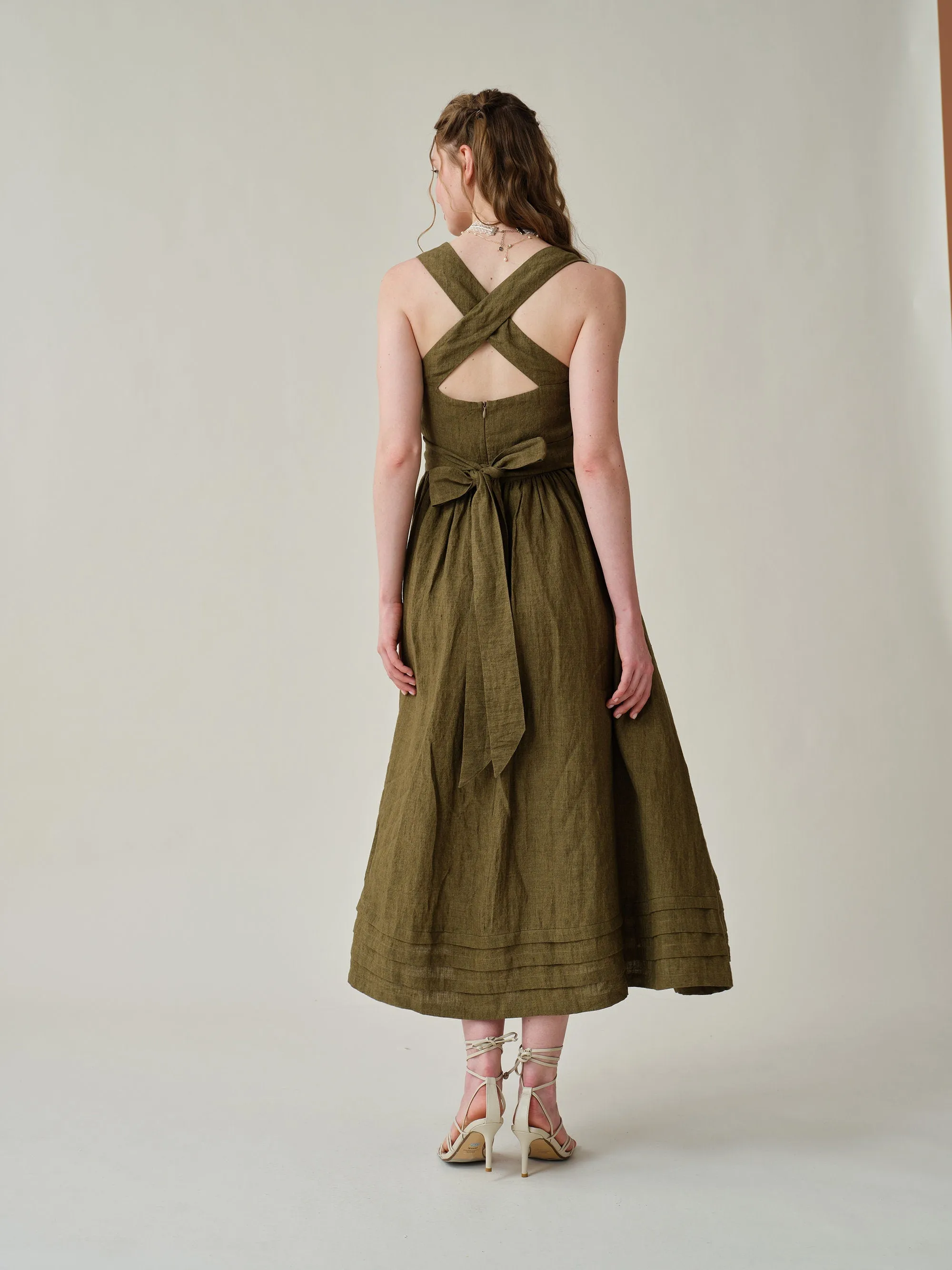 Vetiver 23 | cross back linen dress