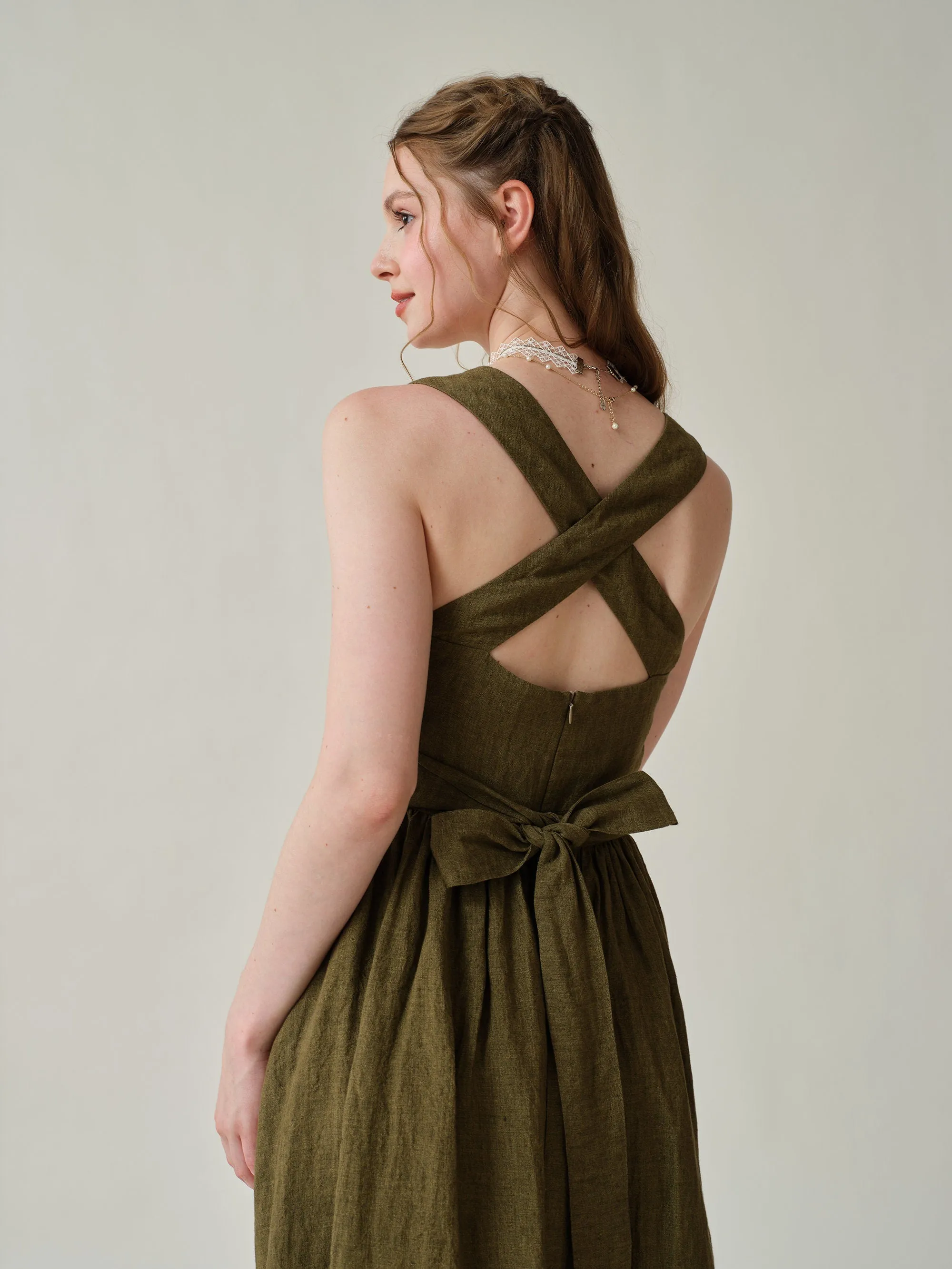 Vetiver 23 | cross back linen dress