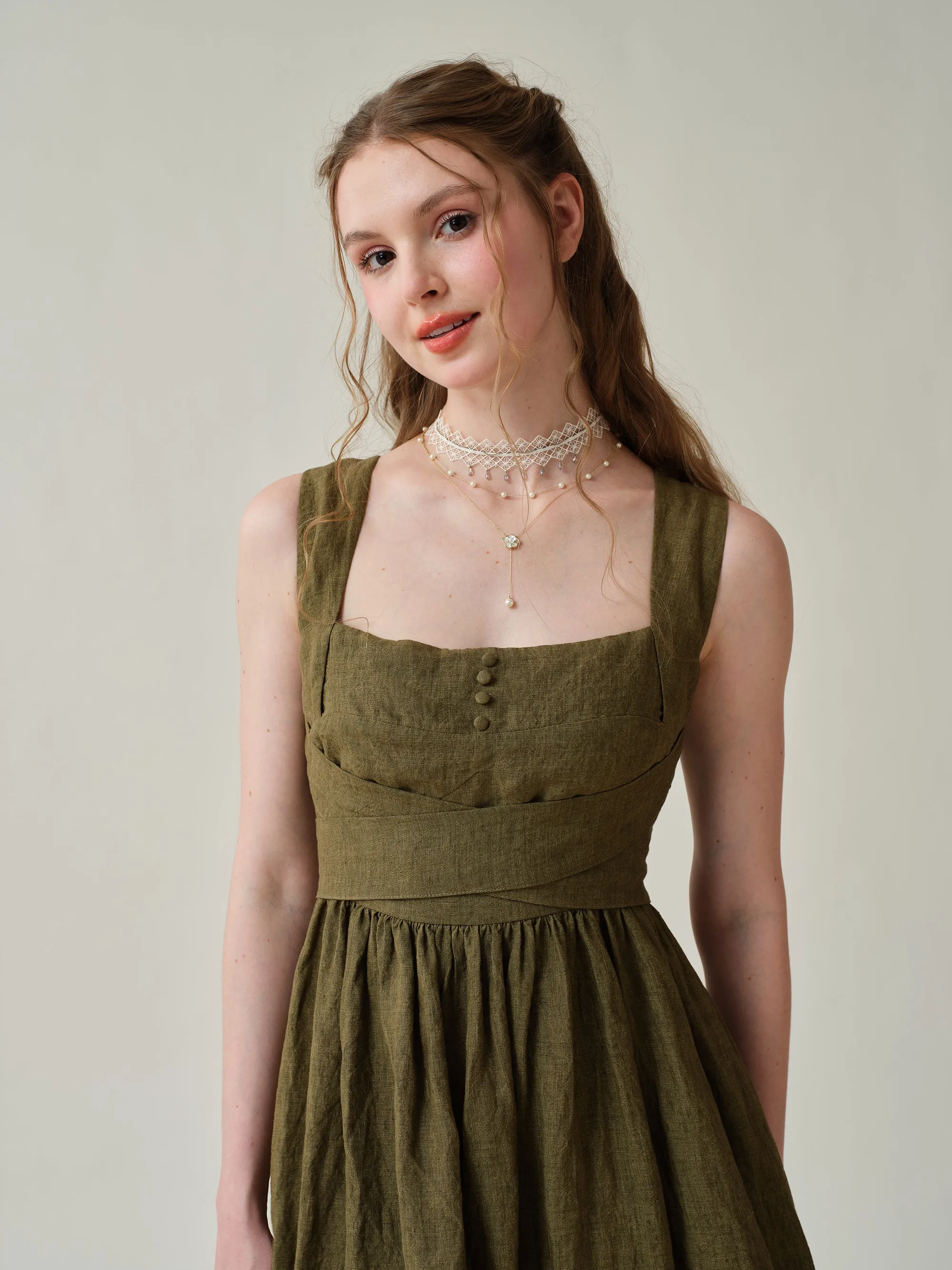 Vetiver 23 | cross back linen dress