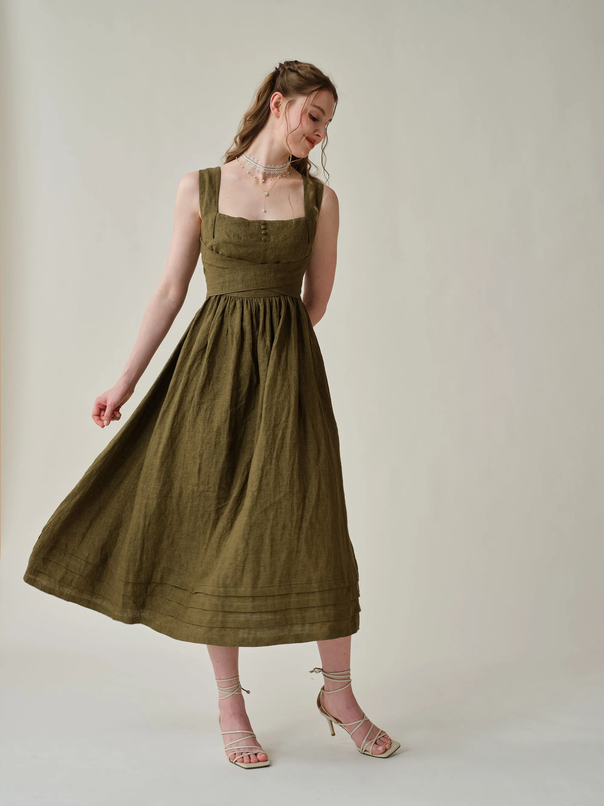 Vetiver 23 | cross back linen dress