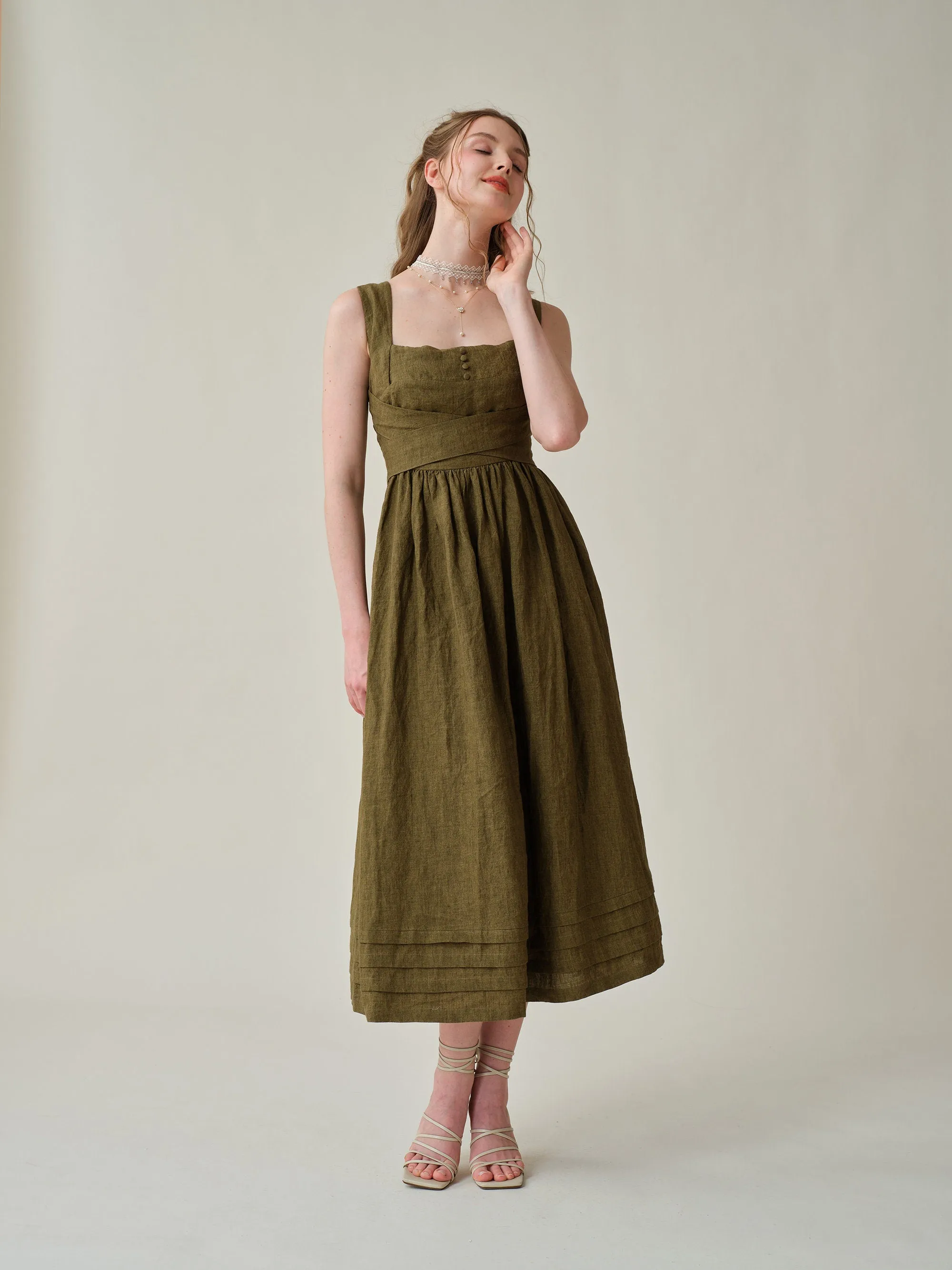 Vetiver 23 | cross back linen dress