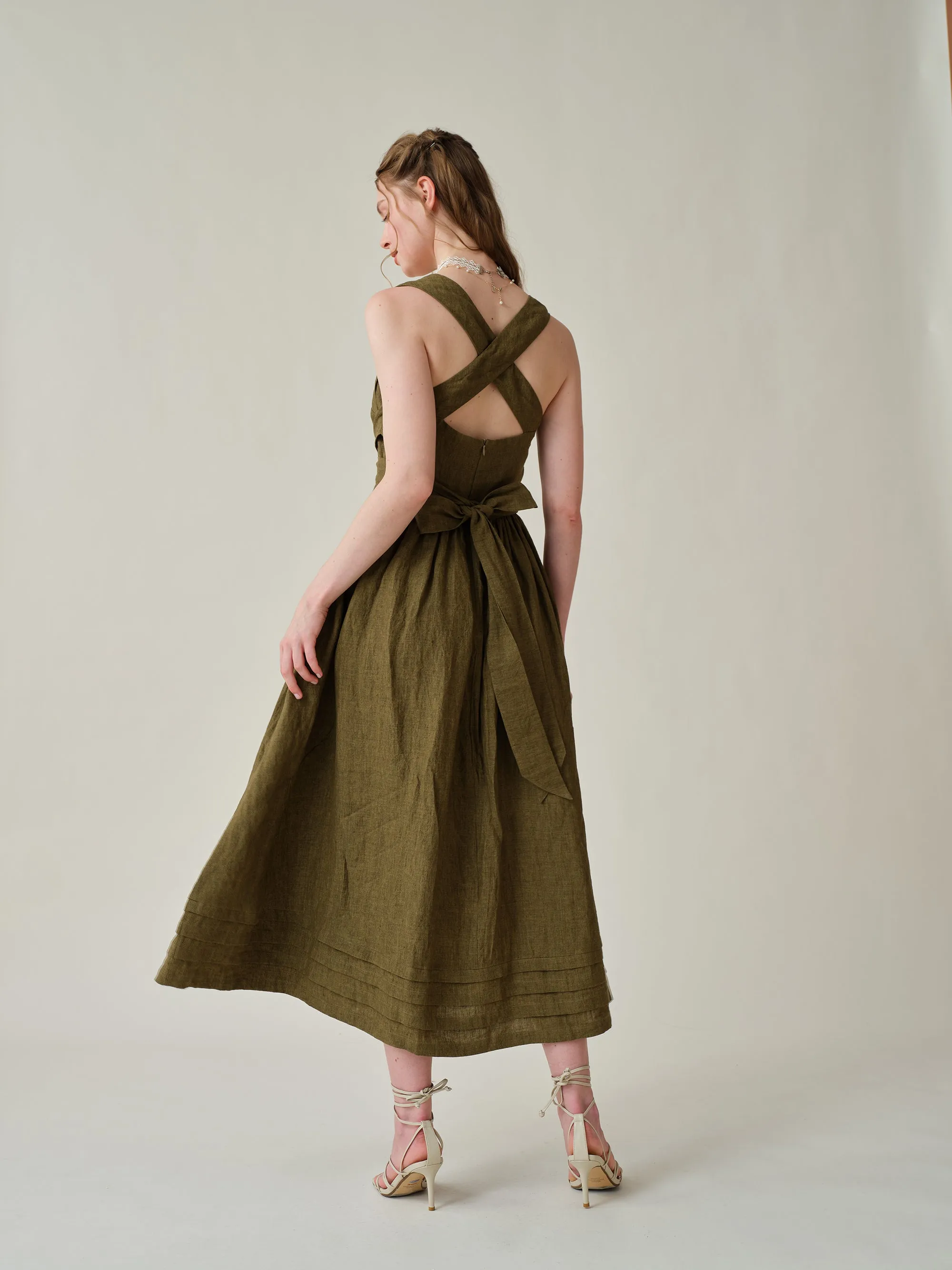 Vetiver 23 | cross back linen dress