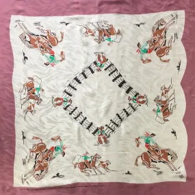 Vintage Cowboy Corral Western Silk Scarf