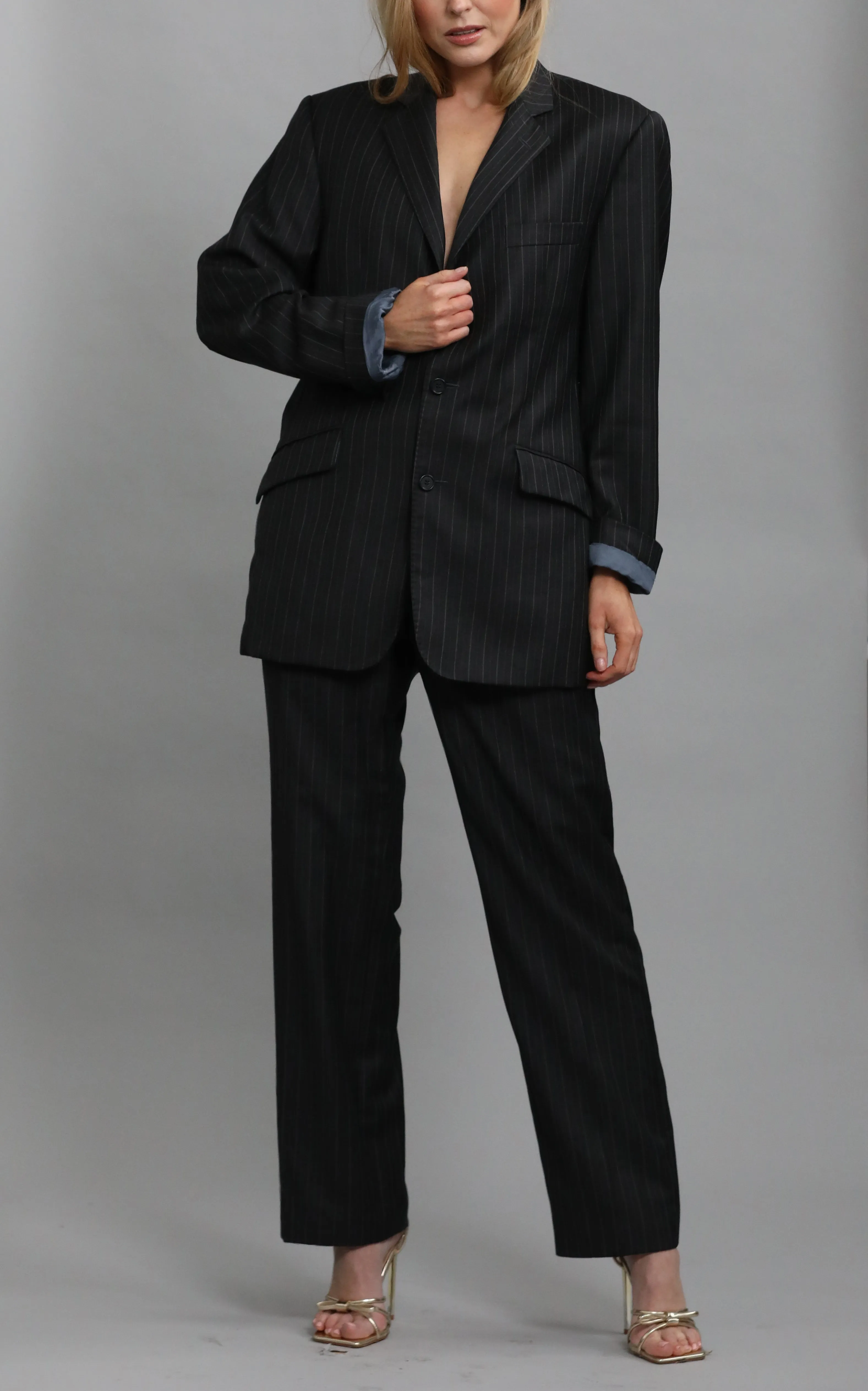 Vintage Men's Grey Pinstripe Suit