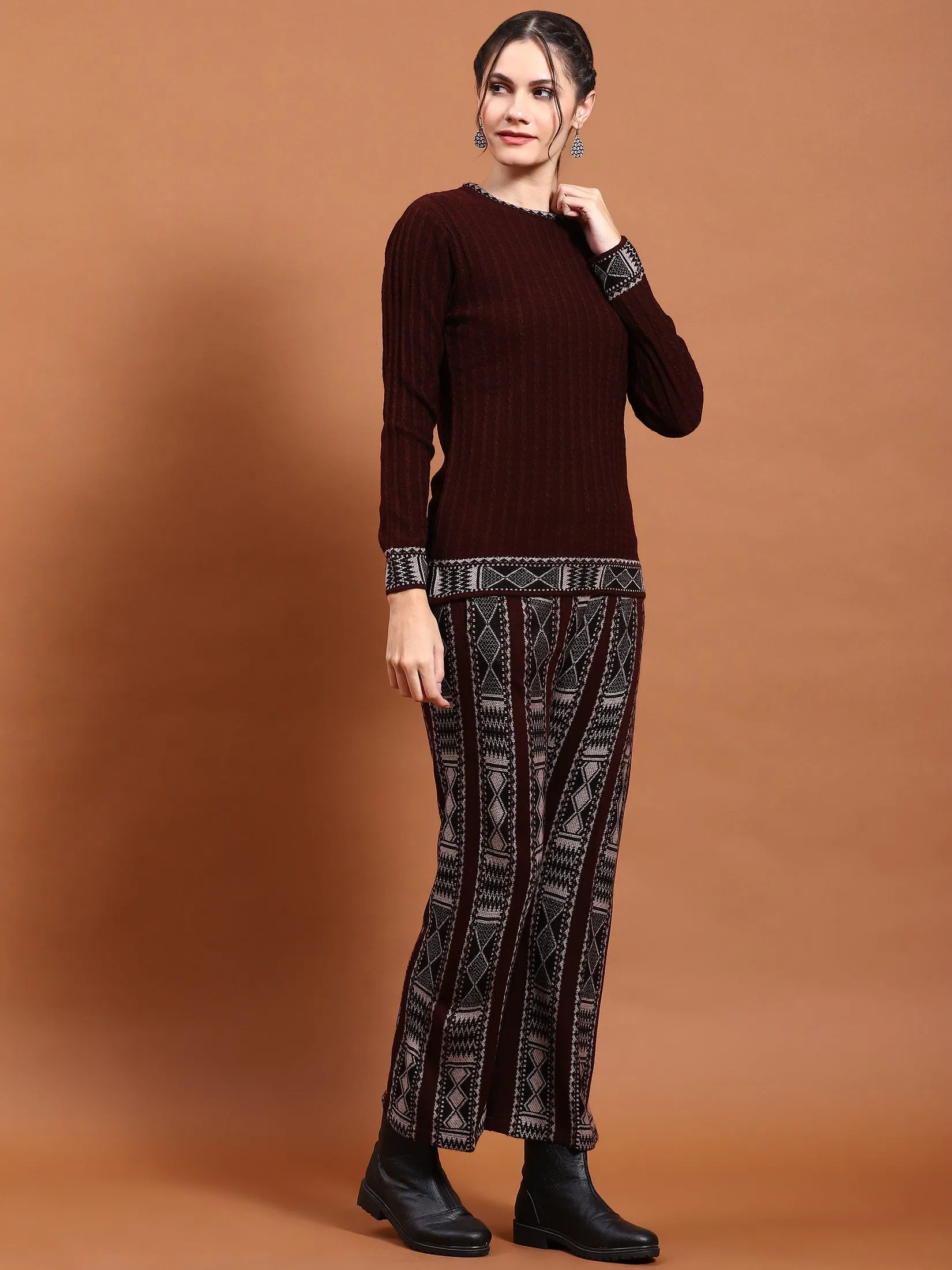 Winter Women Maroon Solid Co-Ord Set