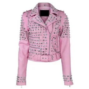 Women Pink Leather Jacket