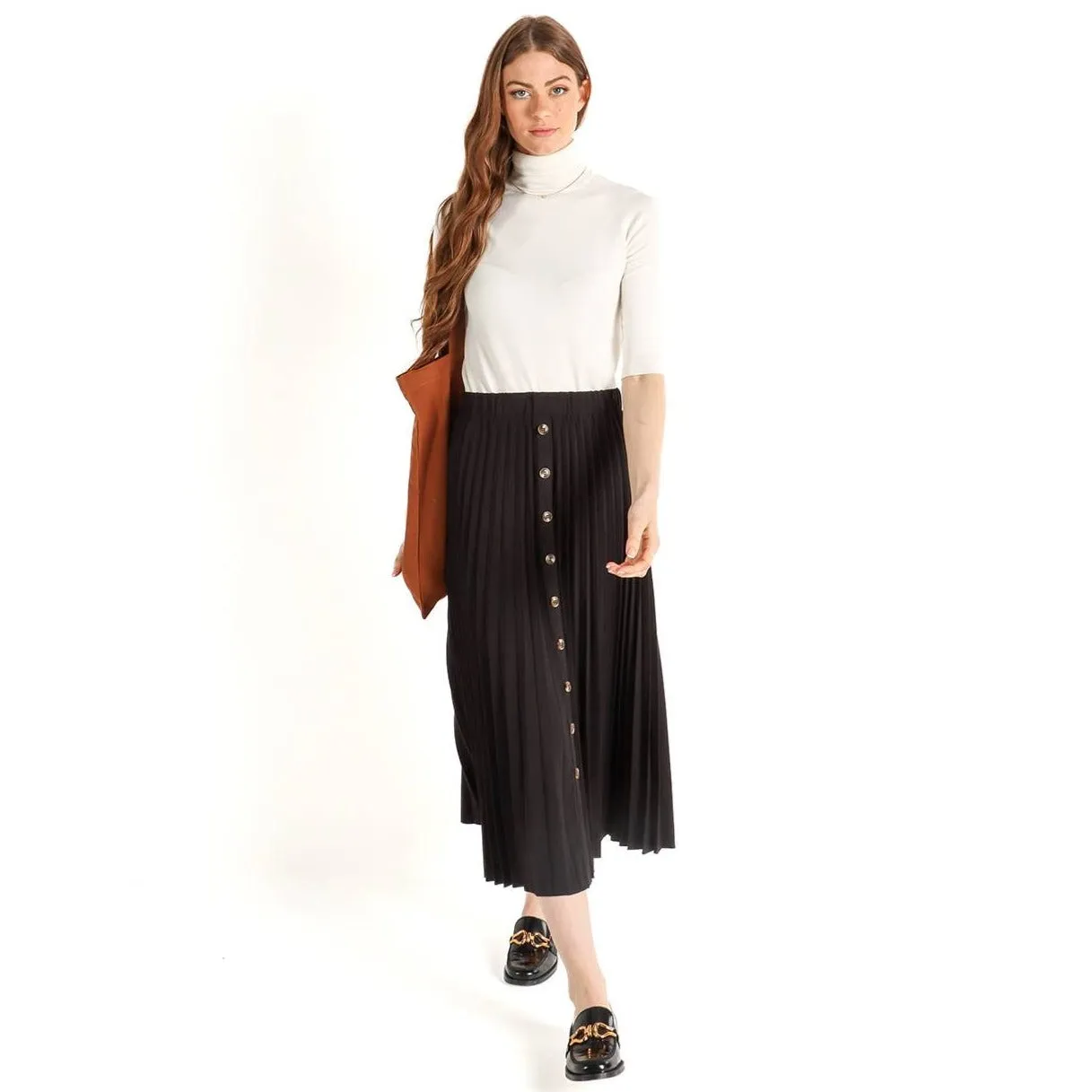 Women's Buttoned Down Pleated Skirt