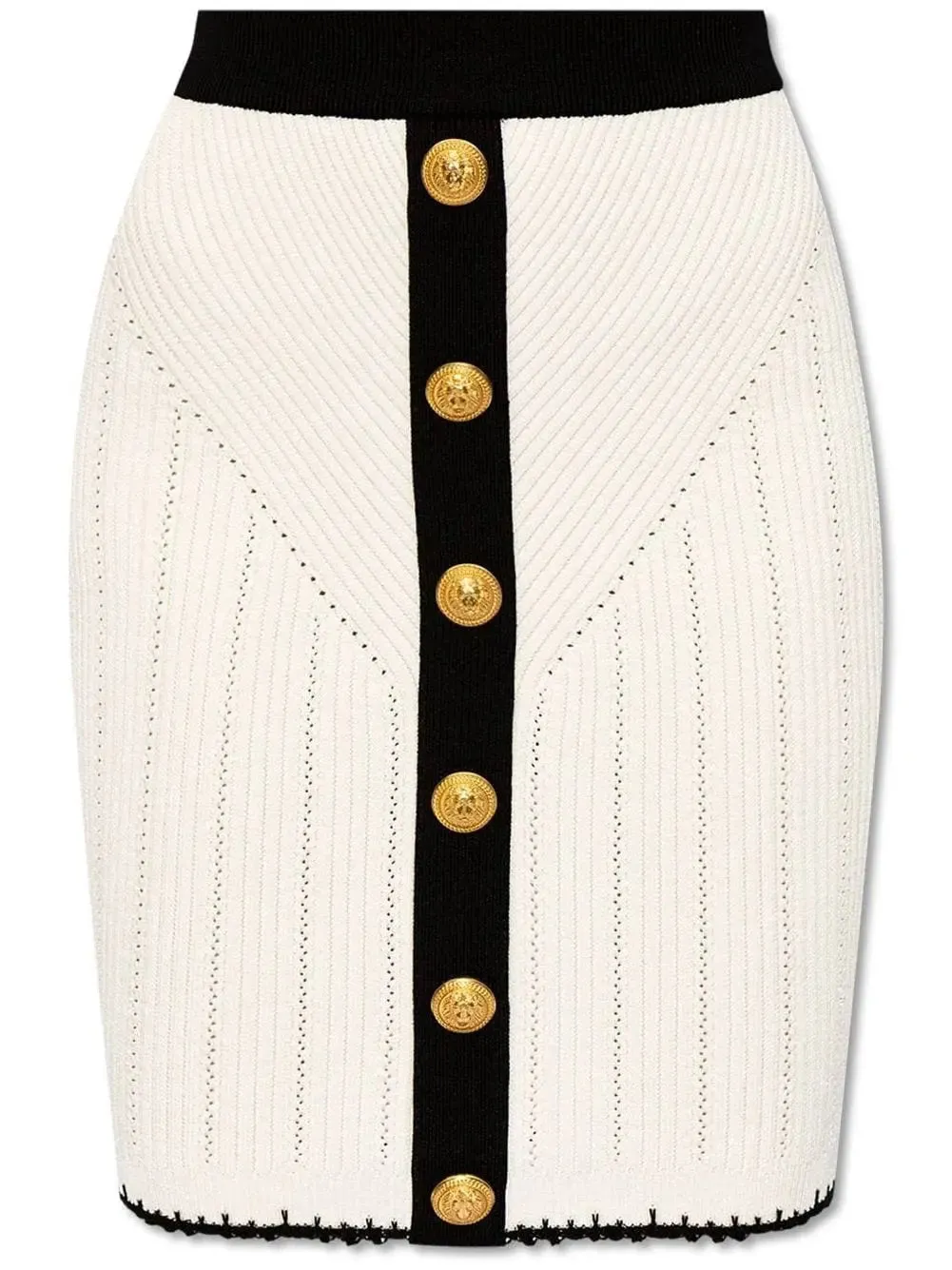 Women’s Buttoned Two-Toned Knit Skirt in Ivory and Black