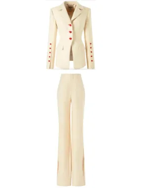 Women’s Contrast-Buttoned Jacket and Pant Suit