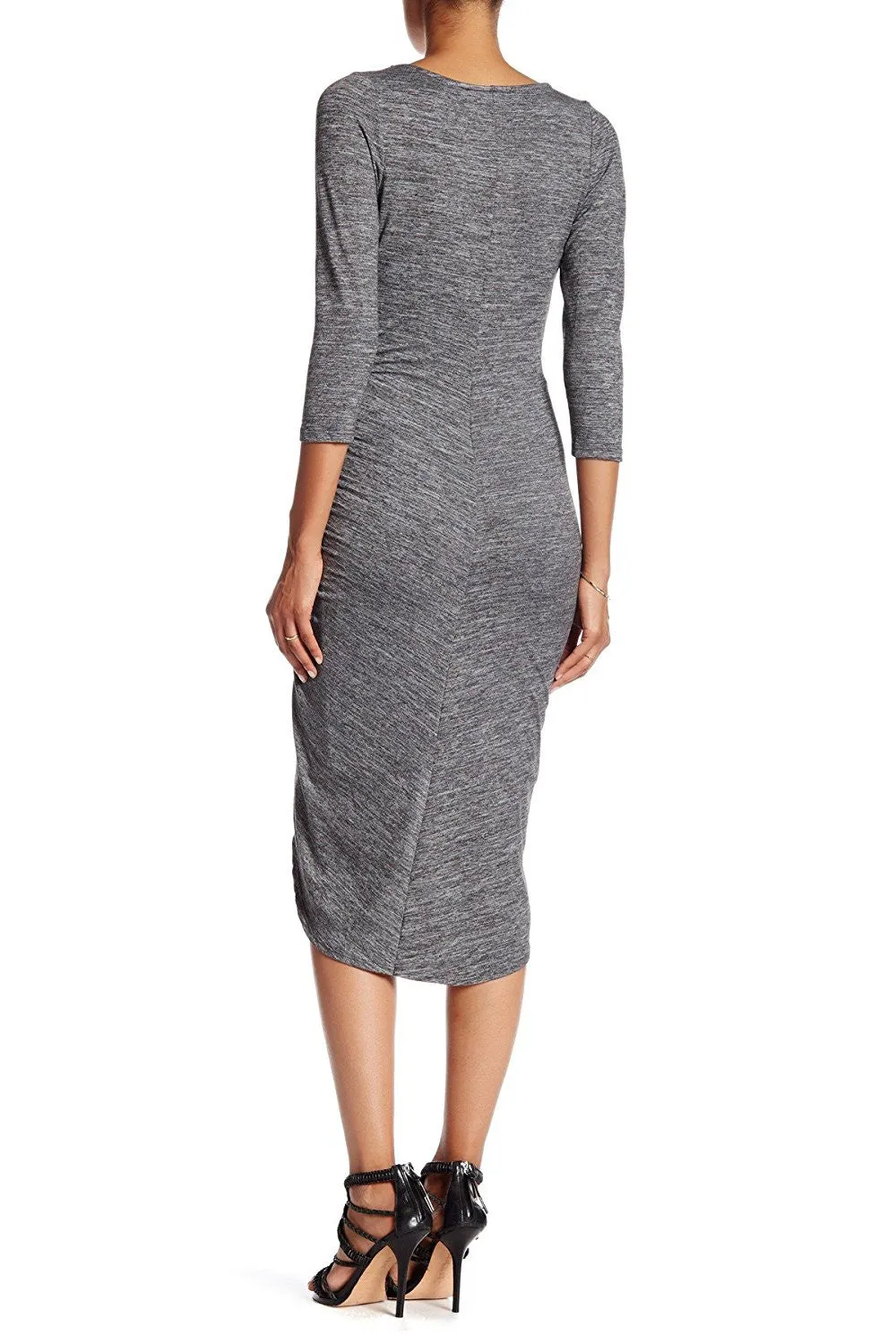 Womens Grey or Burgundy 3/4 Length Sleeve Knot Dress