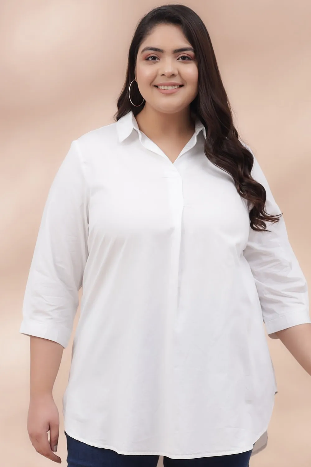 Women's Plus Size White Centre Pleat Shirt