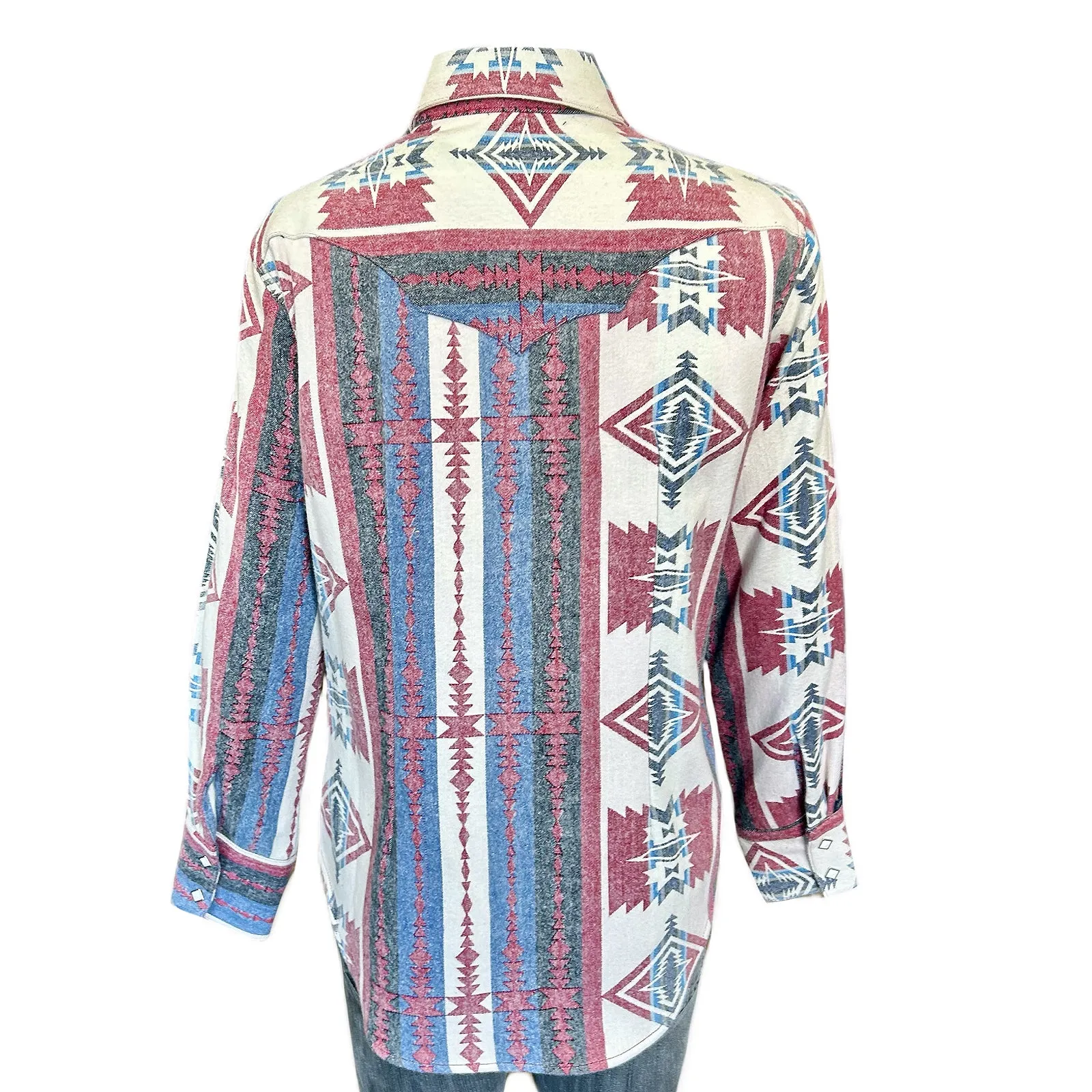 Women's Premium Flannel Jacquard Western Shirt in Red & White