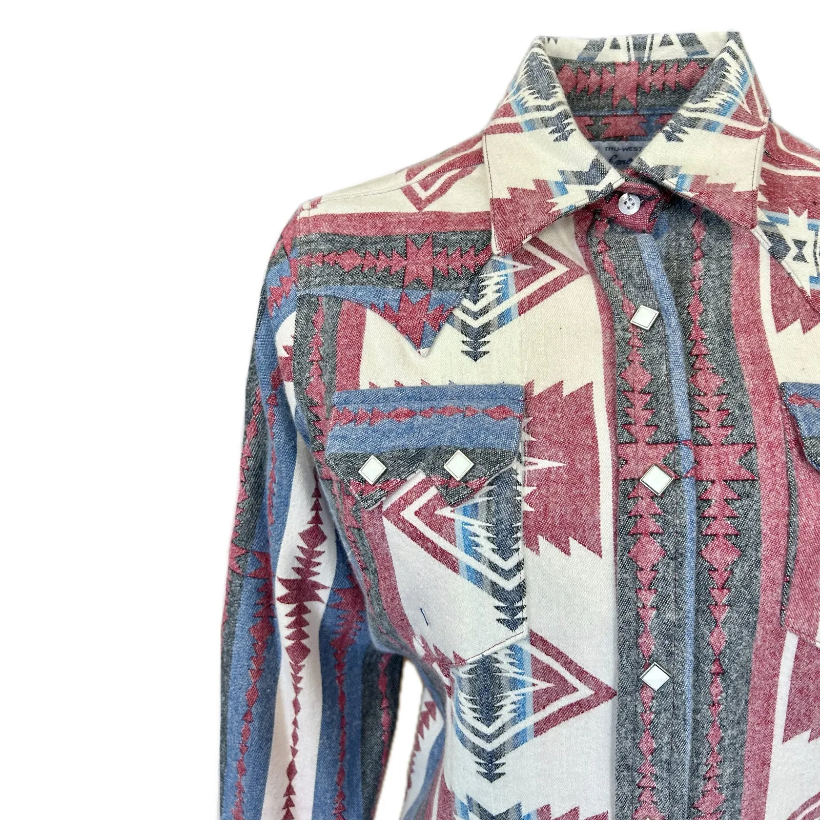 Women's Premium Flannel Jacquard Western Shirt in Red & White