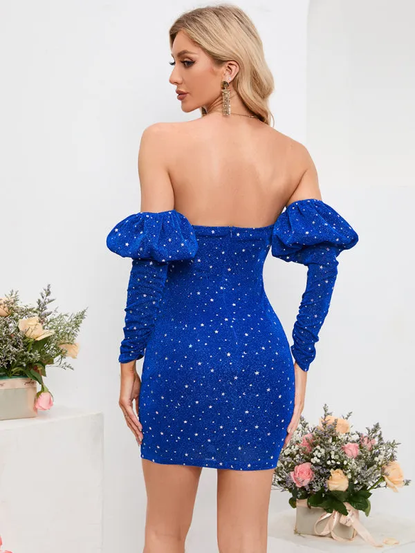 Women's Sexy Off The Shoulder Deep Plunge Neck Fitted Party Dress