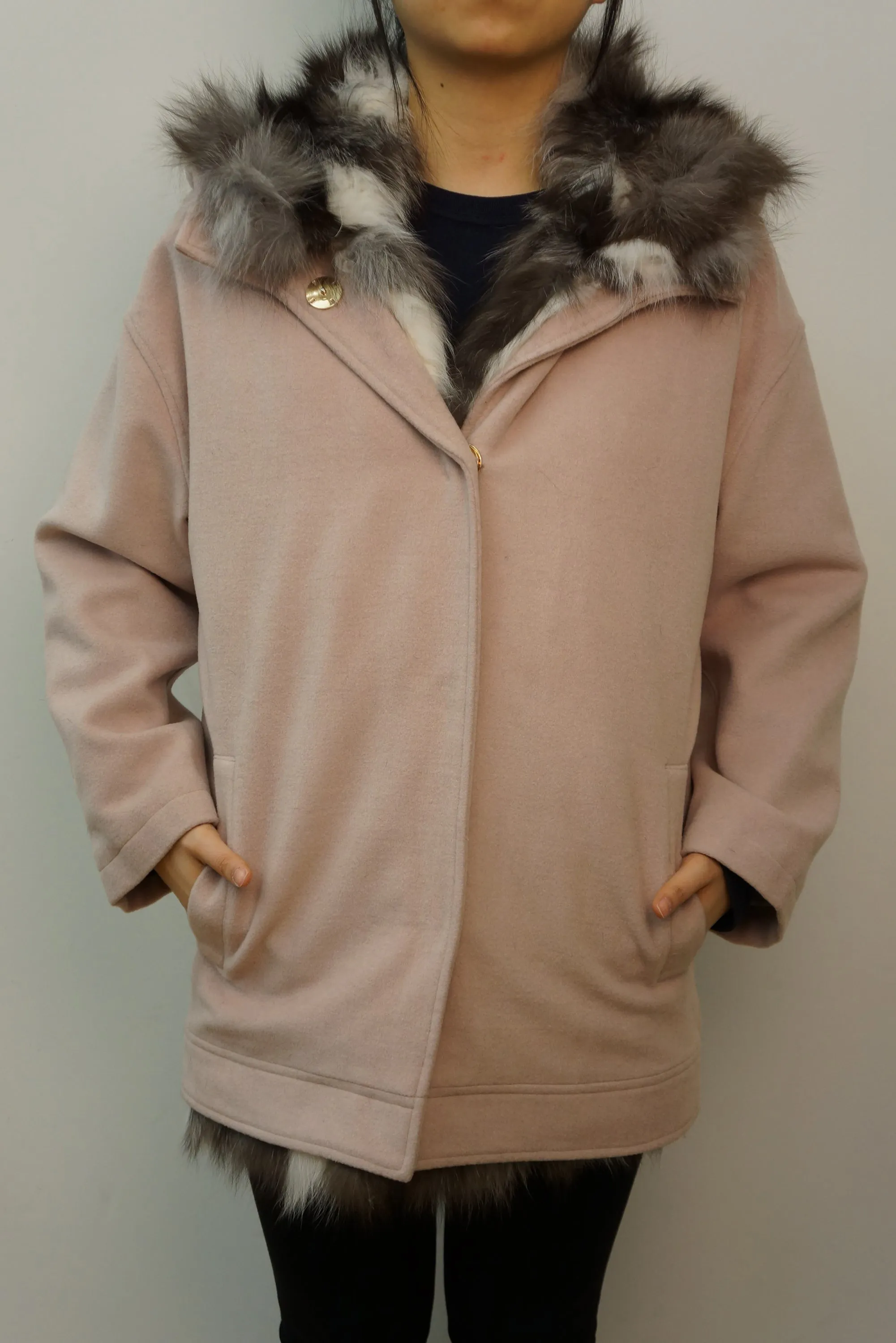 Wool Coat with Silver Fox Trim